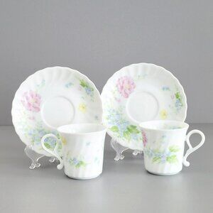 Vintage Shabby Chic Floral Swirl Teacups & Saucer, 2 Sets, Pink Blue Yellow